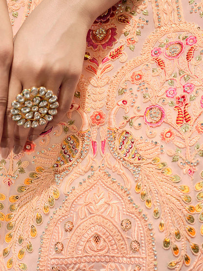 Myra Peach Georgette Embroidered Designer Lehenga Choli