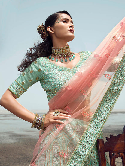 Myra Turquoise Organza Embroidered Designer Lehenga Choli