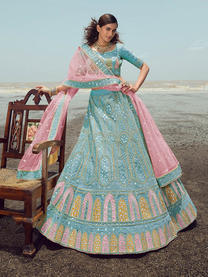 Myra Turquoise Organza Embroidered Designer Lehenga Choli