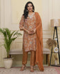 Vaasva Women Rust Tissue Shimmer Kurta With Silk Pant & Dupatta