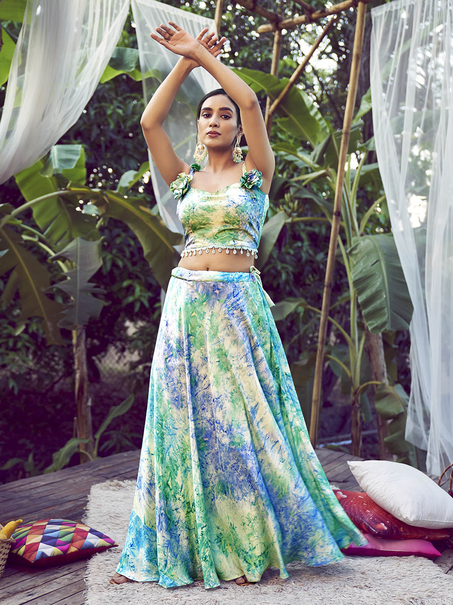 Myra Sky Silk Digital Printed Designer Lehenga