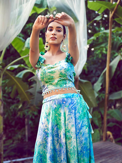 Myra Sky Silk Digital Printed Designer Lehenga