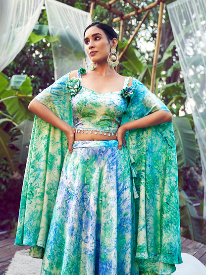Myra Sky Silk Digital Printed Designer Lehenga