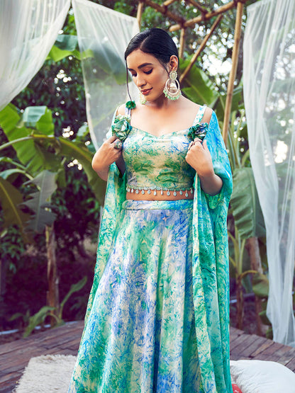 Myra Sky Silk Digital Printed Designer Lehenga