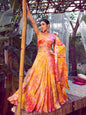 Myra Orange Silk Digital Printed Designer Lehenga