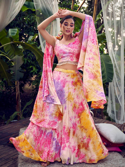 Myra Purple Pink Silk Digital Printed Designer Lehenga