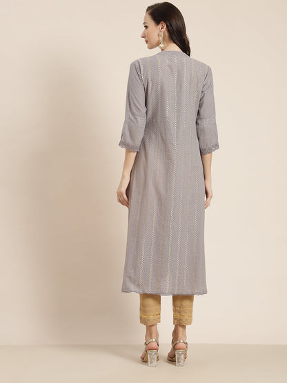 Juniper Womens Grey Cotton Dobby Kalidar Kurta