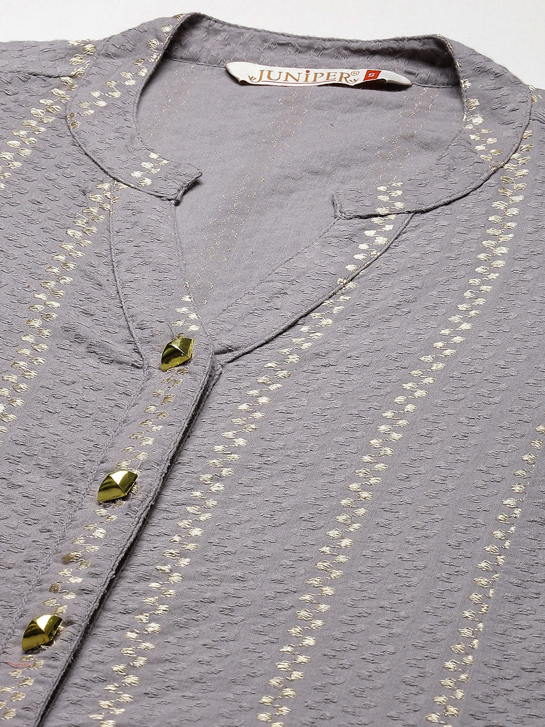 Juniper Womens Grey Cotton Dobby Kalidar Kurta