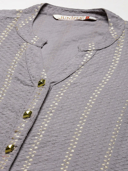 Juniper Womens Grey Cotton Dobby Kalidar Kurta