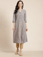 Juniper Womens Grey Cotton Dobby Kalidar Kurta
