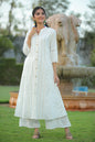 Juniper Womens White Cotton Dobby Kalidar Kurta