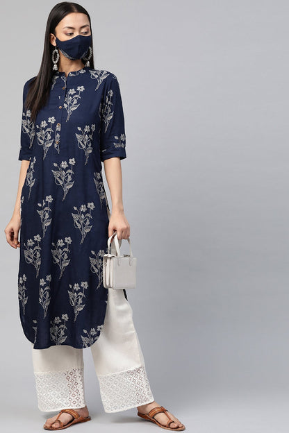 Juniper Women's Indigo Rayon Slub Bandhani Straight Kurta