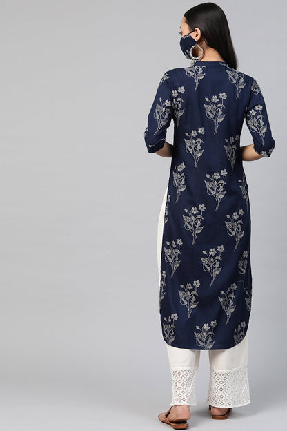 Juniper Women's Indigo Rayon Slub Bandhani Straight Kurta