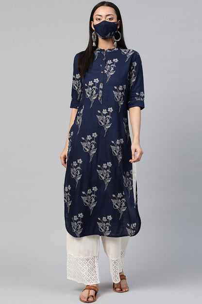 Juniper Women's Indigo Rayon Slub Bandhani Straight Kurta
