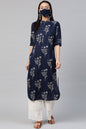 Juniper Women's Indigo Rayon Slub Bandhani Straight Kurta
