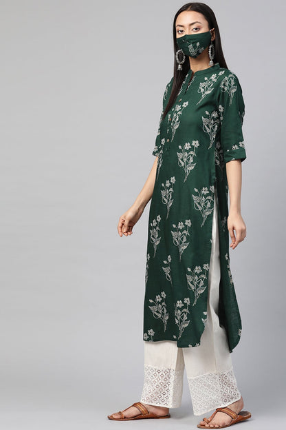 Juniper Women's Jadegreen Rayon Slub Bandhani Straight Kurta
