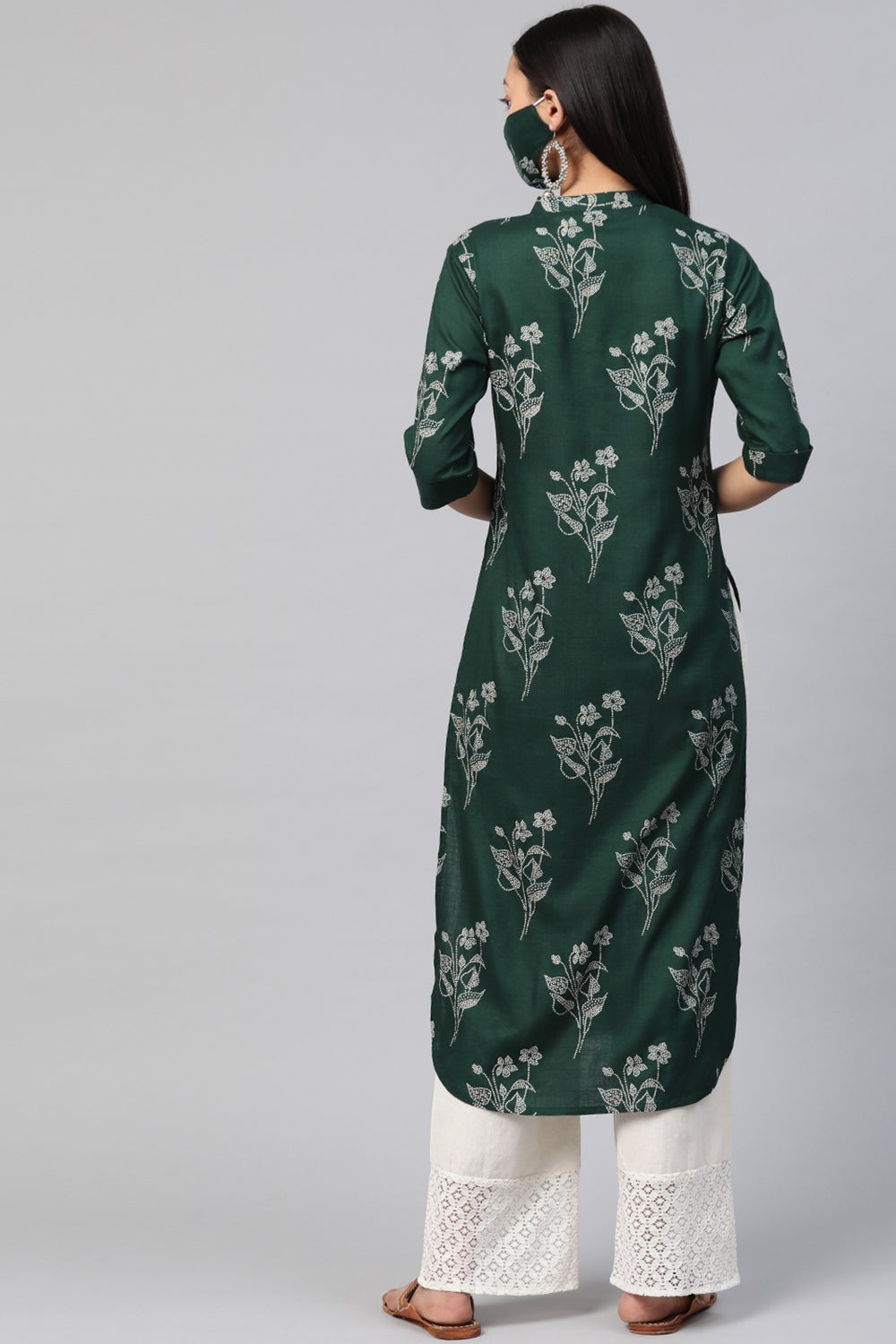 Juniper Women's Jadegreen Rayon Slub Bandhani Straight Kurta