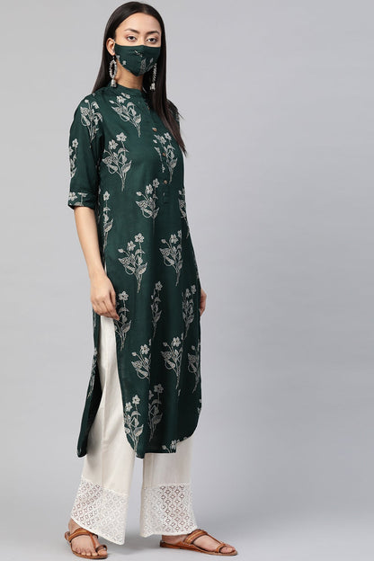 Juniper Women's Jadegreen Rayon Slub Bandhani Straight Kurta