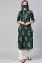 Juniper Women's Jadegreen Rayon Slub Bandhani Straight Kurta