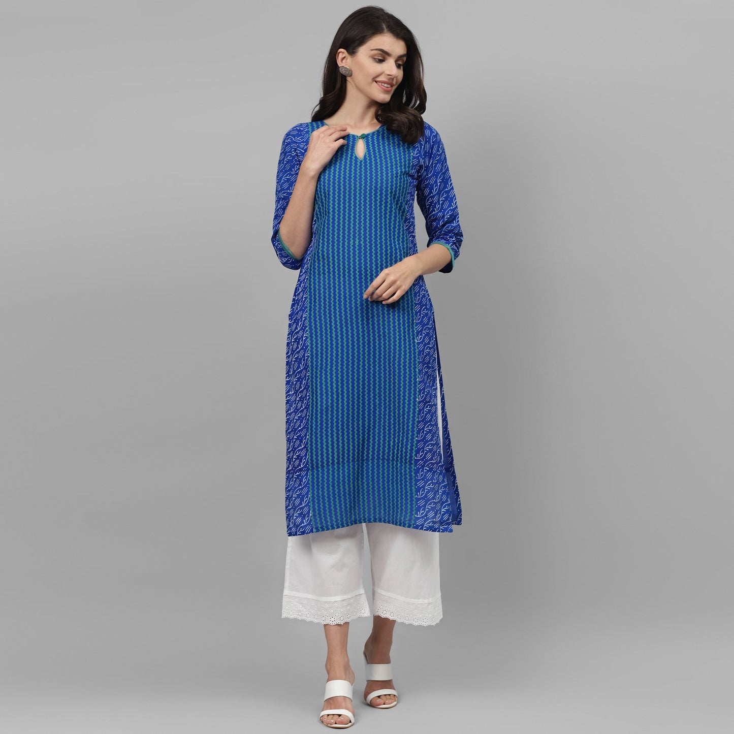 Maai Rayon Hand Printed Kurta Blue