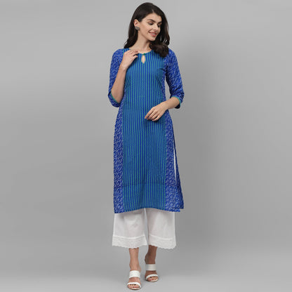 Maai Rayon Hand Printed Kurta Blue
