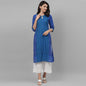 Maai Rayon Hand Printed Kurta Blue