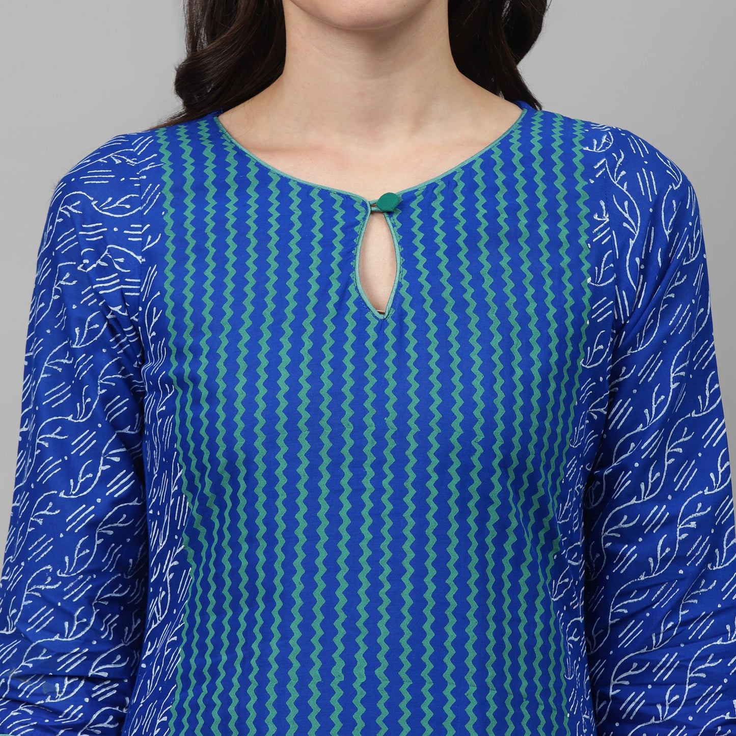 Maai Rayon Hand Printed Kurta Blue