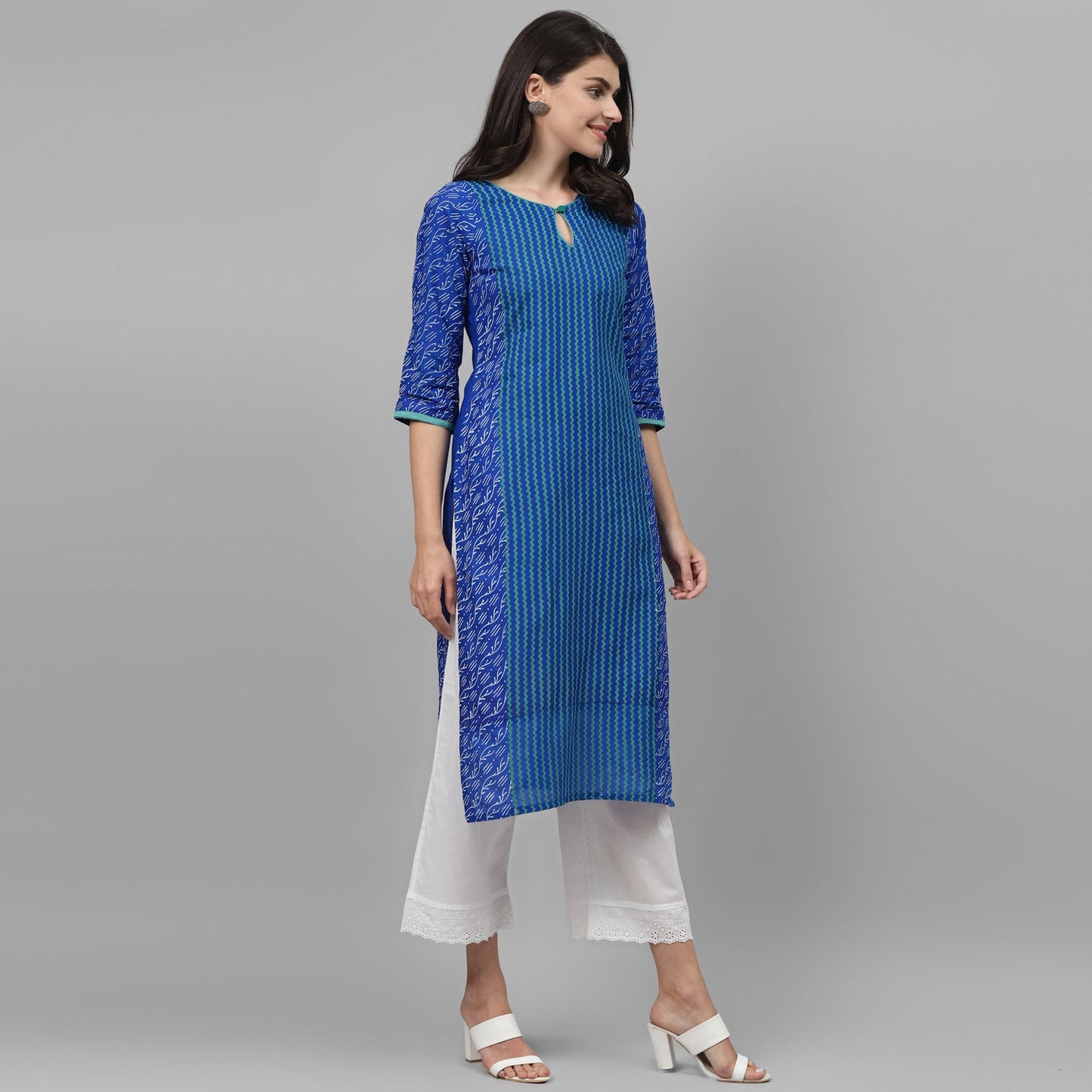 Maai Rayon Hand Printed Kurta Blue