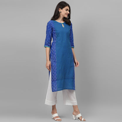 Maai Rayon Hand Printed Kurta Blue