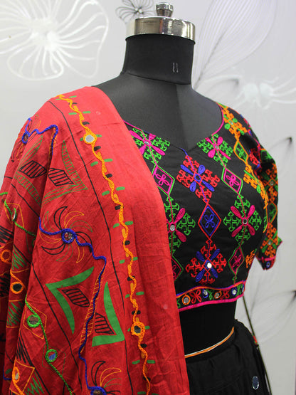 Myra Black Viscose Rayon and Cotton Embroidered with Print Designer Lehenga
