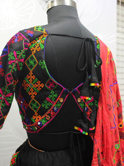 Myra Black Viscose Rayon and Cotton Embroidered with Print Designer Lehenga