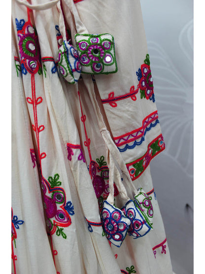Myra Pearl White Viscose Rayon and Cotton Embroidered with Print Designer Lehenga