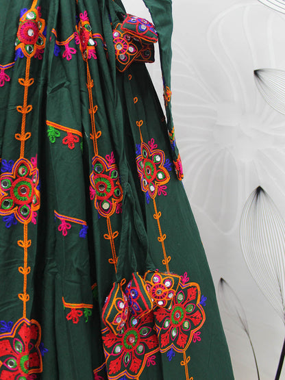 Myra Green Viscose Rayon and Cotton Embroidered with Print Designer Lehenga