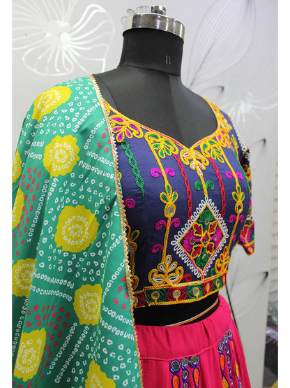 Myra Deep Pink Viscose Rayon and Cotton Embroidered with Print Designer Lehenga