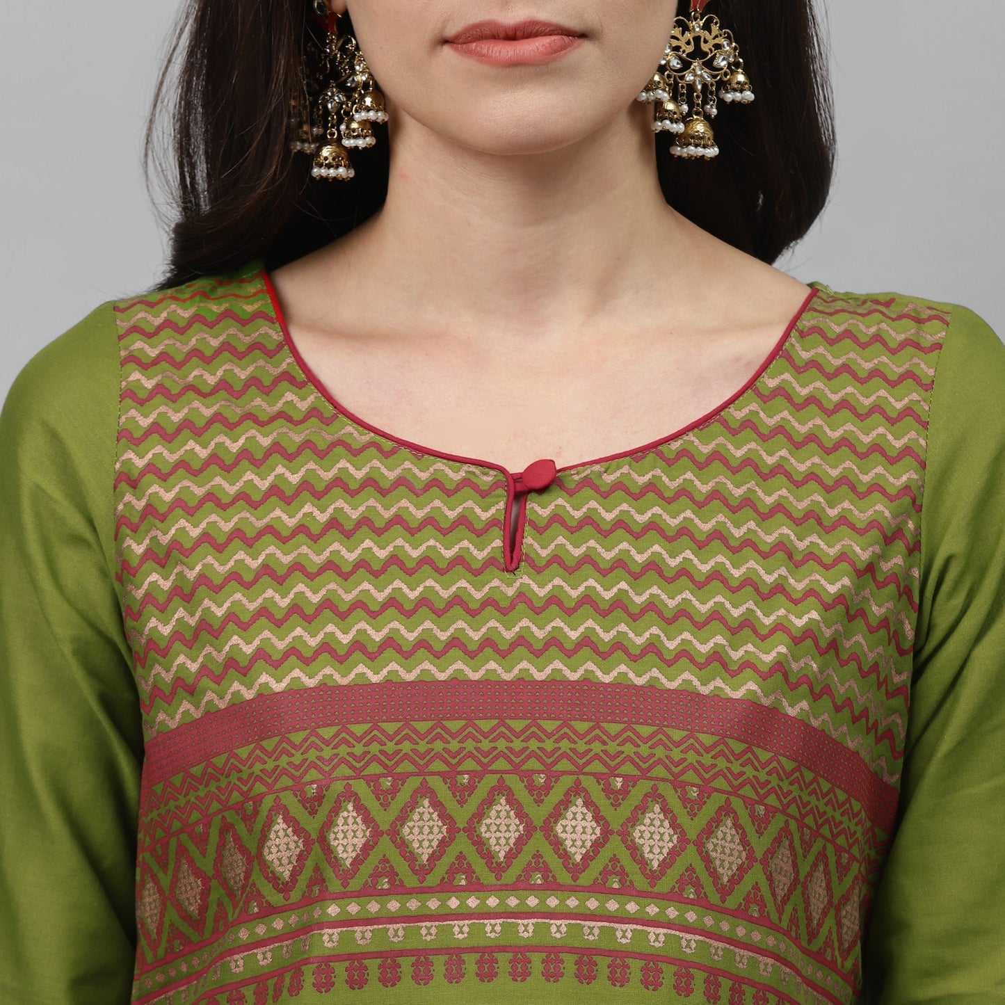 Maai Rayon Hand Printed Kurta Green