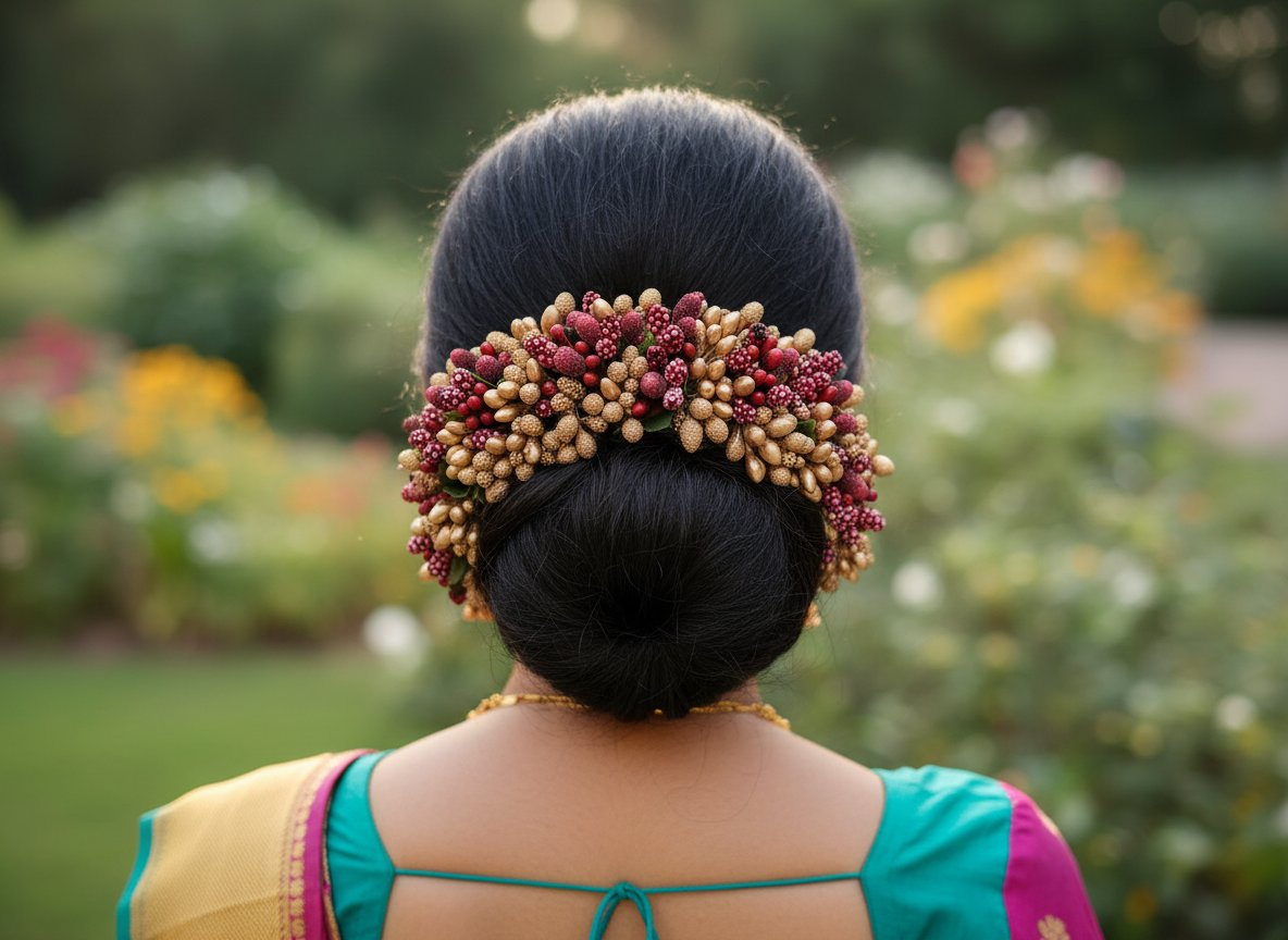 Gold & Maroon Bridal Hair Gajra