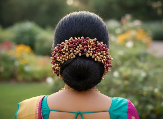 Gold & Maroon Bridal Hair Gajra