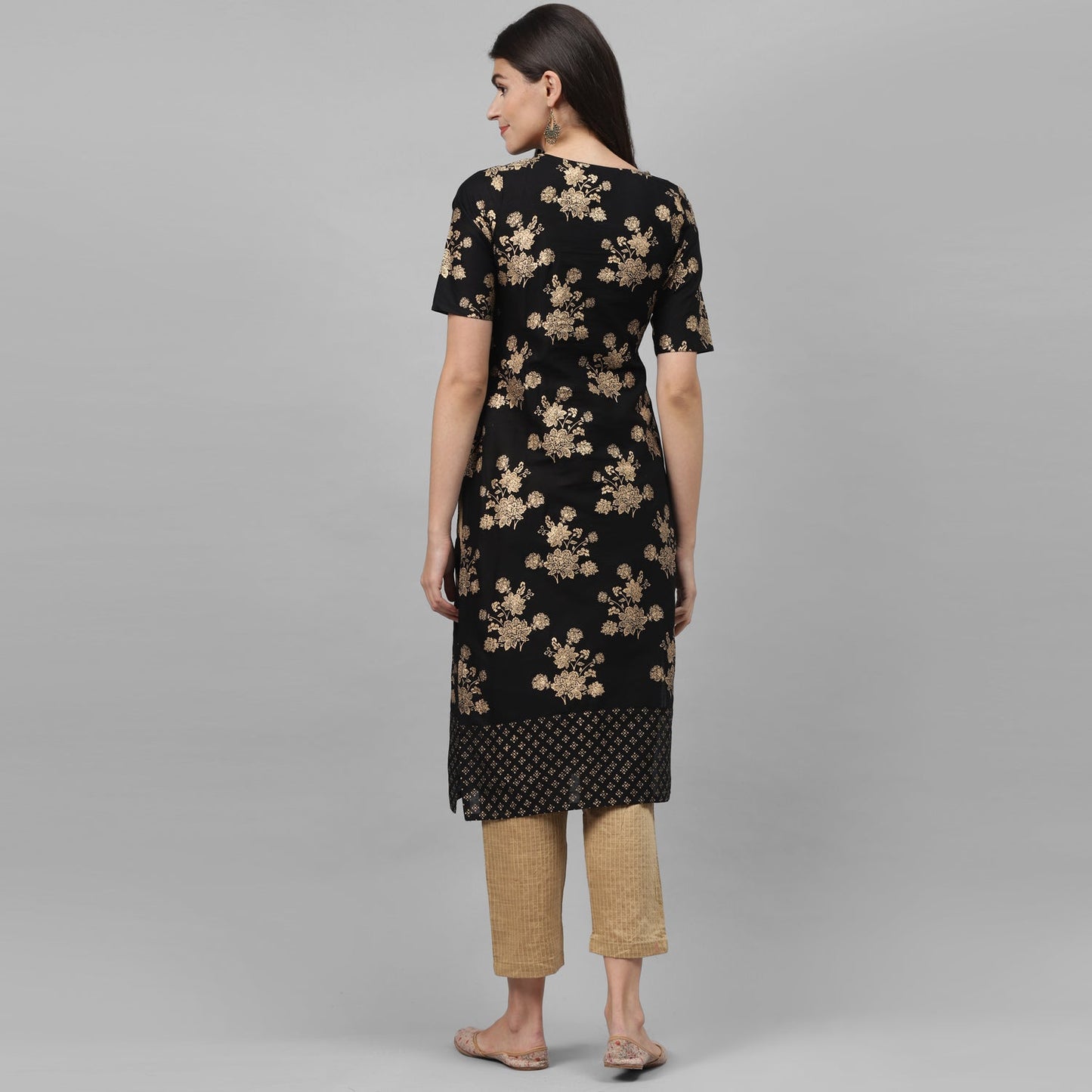 Maai Rayon Hand Printed Kurta Black
