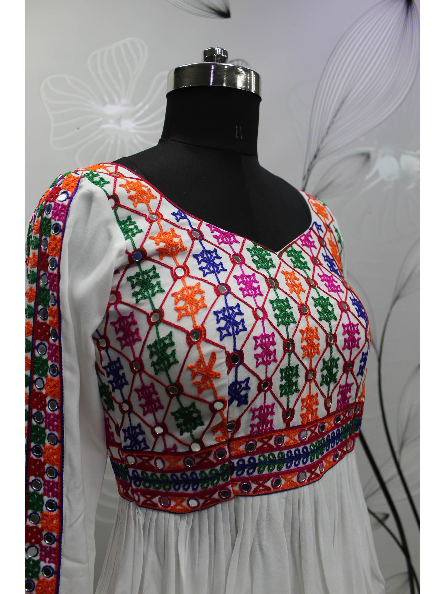 Myra White Viscose Rayon Embroidered Designer Navratri Special Lehenga