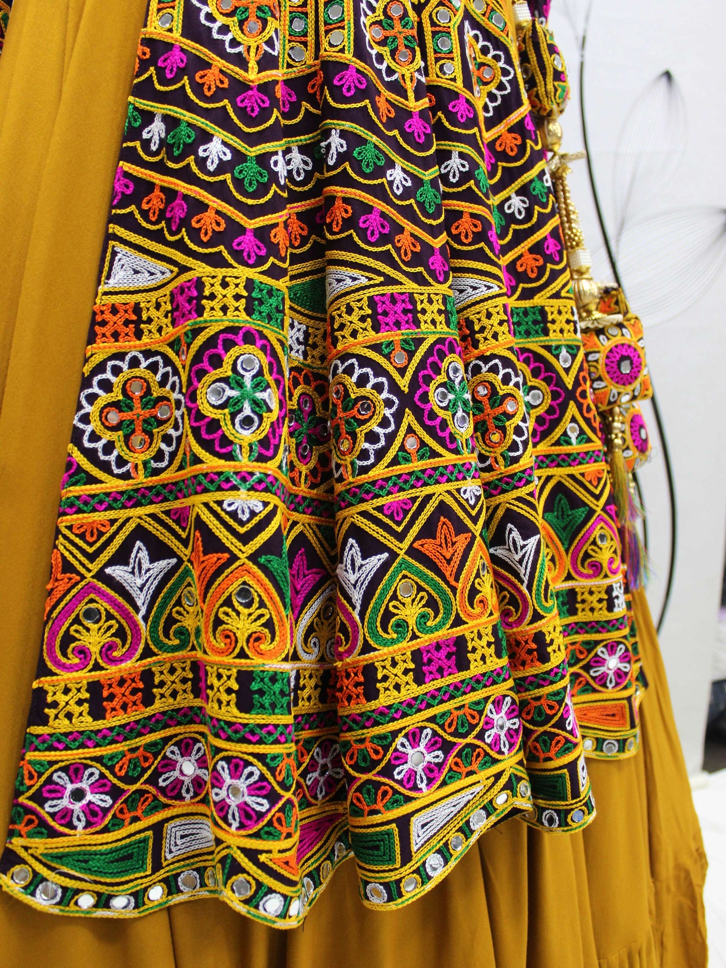 Myra Mustard Yellow Koti Style Viscose Rayon Embroidered Designer Navratri Special Lehenga