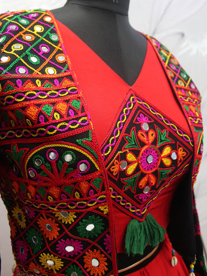Myra Red Viscose Rayon Embroidered Designer Navratri Special Lehenga