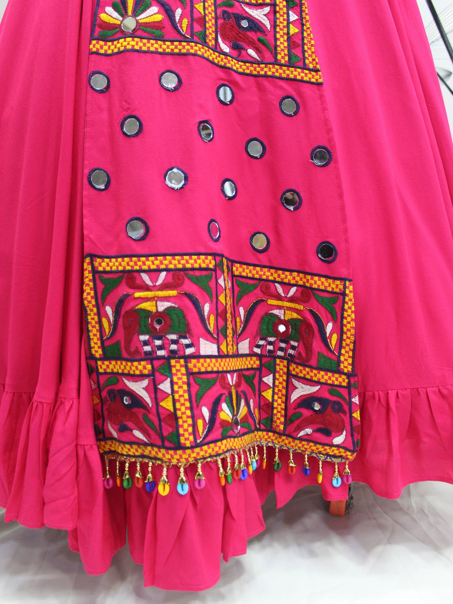 Myra Rani and Pink Koti Style Viscose Rayon Embroidered Designer Navratri Special Lehenga