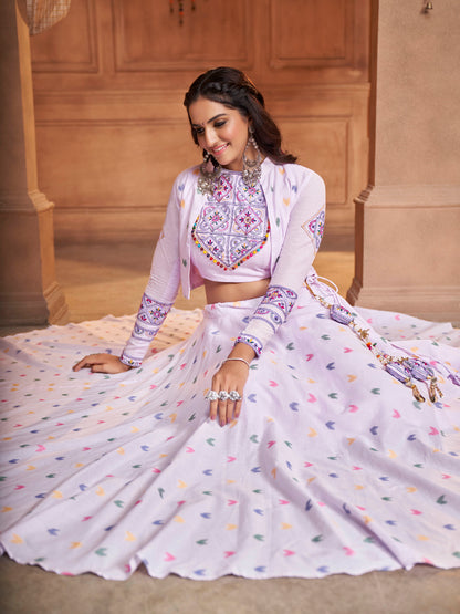 Myra Lovender Koti Style Cotton Embroidered Designer Navratri Special Lehenga