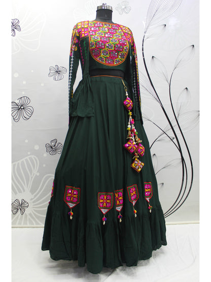 Myra Green Koti Style Viscose Rayon Embroidered Designer Navratri Special Lehenga