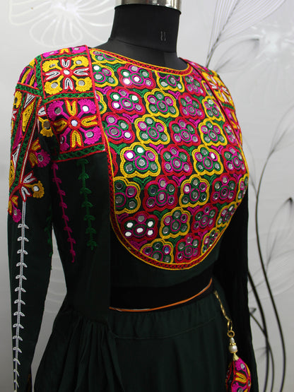 Myra Green Koti Style Viscose Rayon Embroidered Designer Navratri Special Lehenga