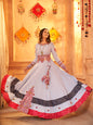 Myra Sky Viscose Rayon Embroidered Designer Navratri Special Lehenga