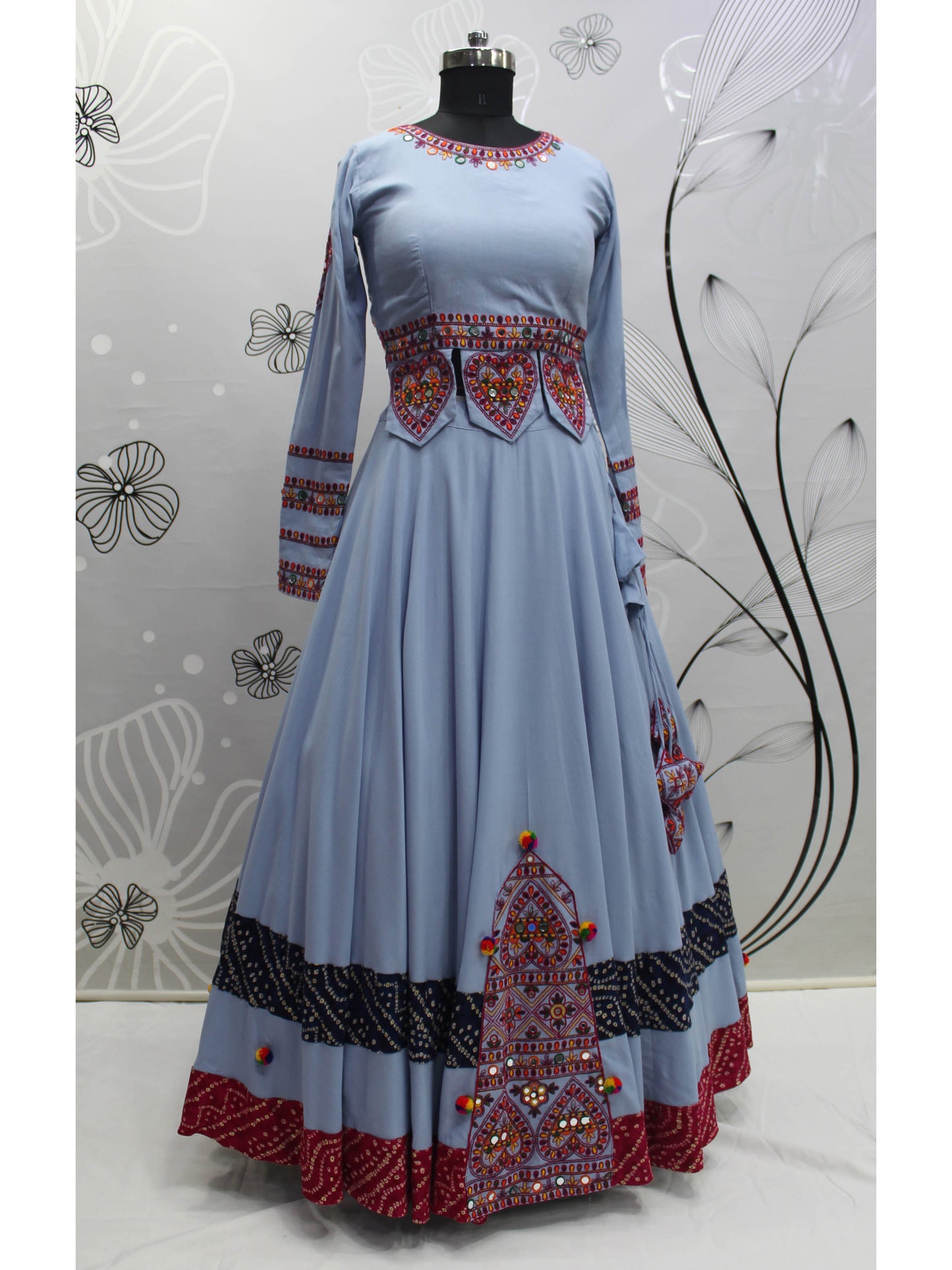 Myra Sky Viscose Rayon Embroidered Designer Navratri Special Lehenga