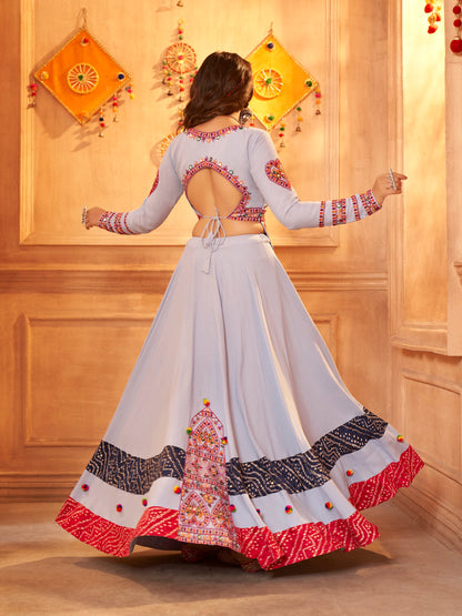 Myra Sky Viscose Rayon Embroidered Designer Navratri Special Lehenga