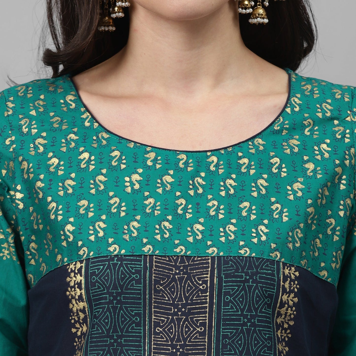 Maai Rayon Hand Printed Kurta Blue