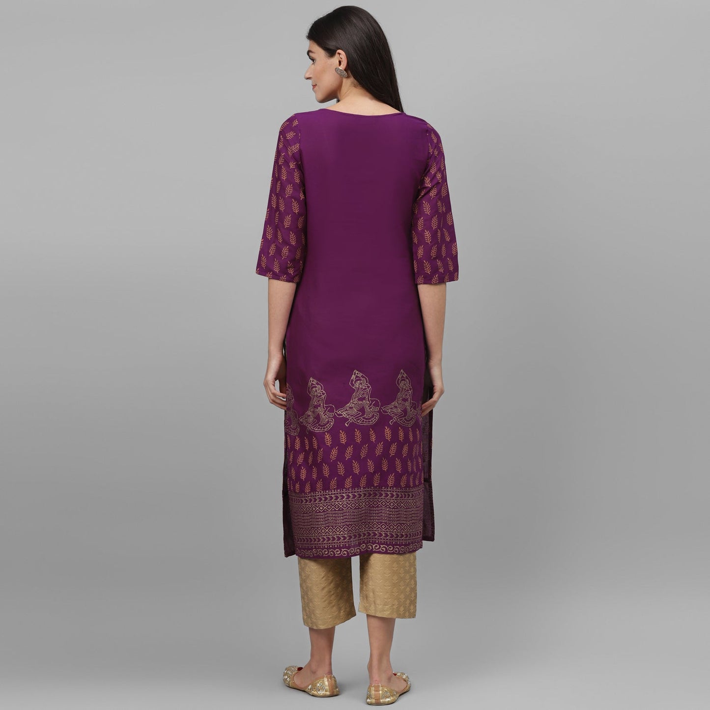Maai Rayon Hand Printed Kurta Purple